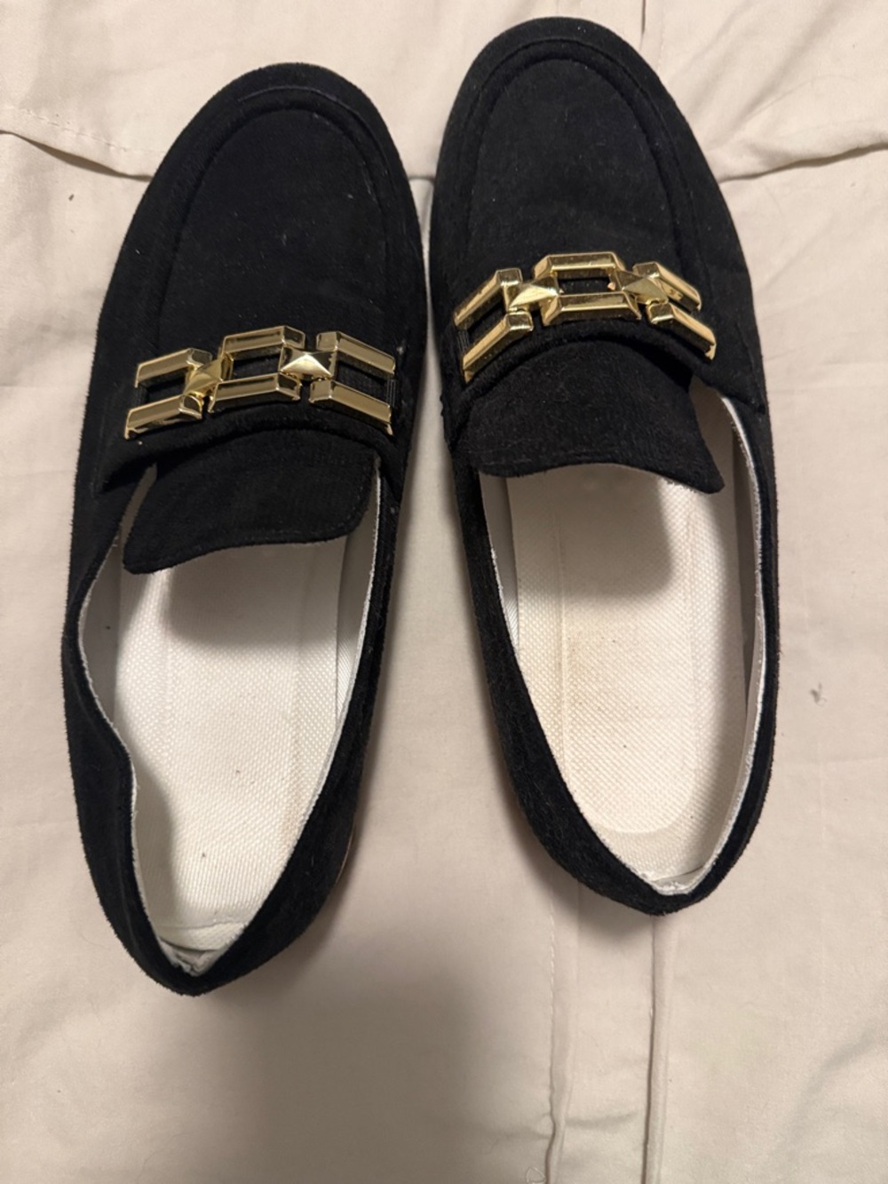 Black Loafer Flats with Gold Chain Accent
